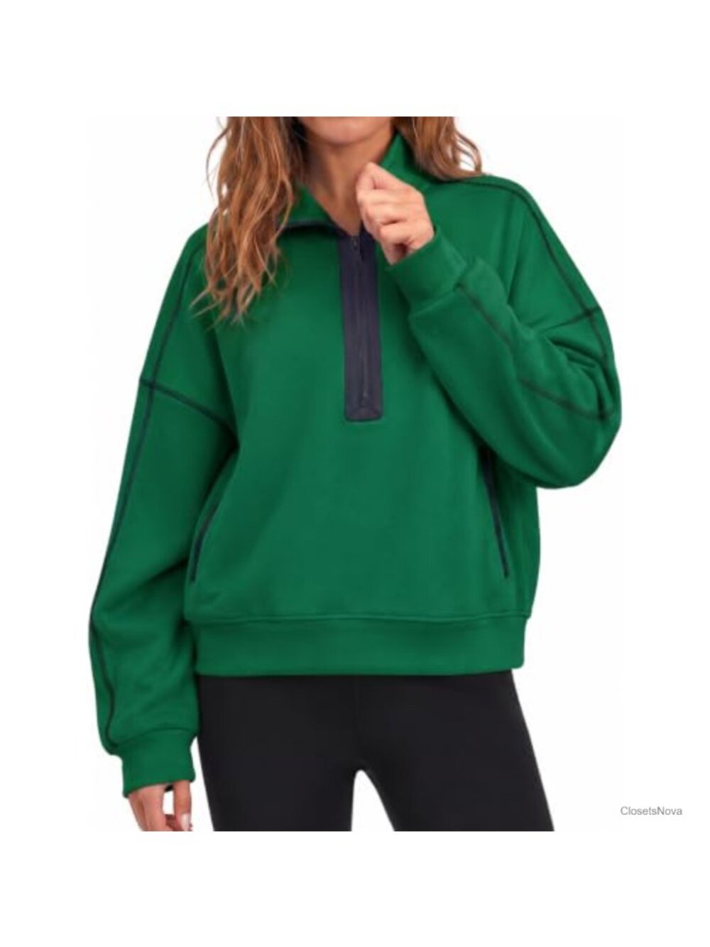 Half Zip Sweatshirt Pullover Stand Collar Lightweight Oversized